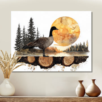 Goose In Sunrise Forest Lake Landscape - Goose Wall Art Prints